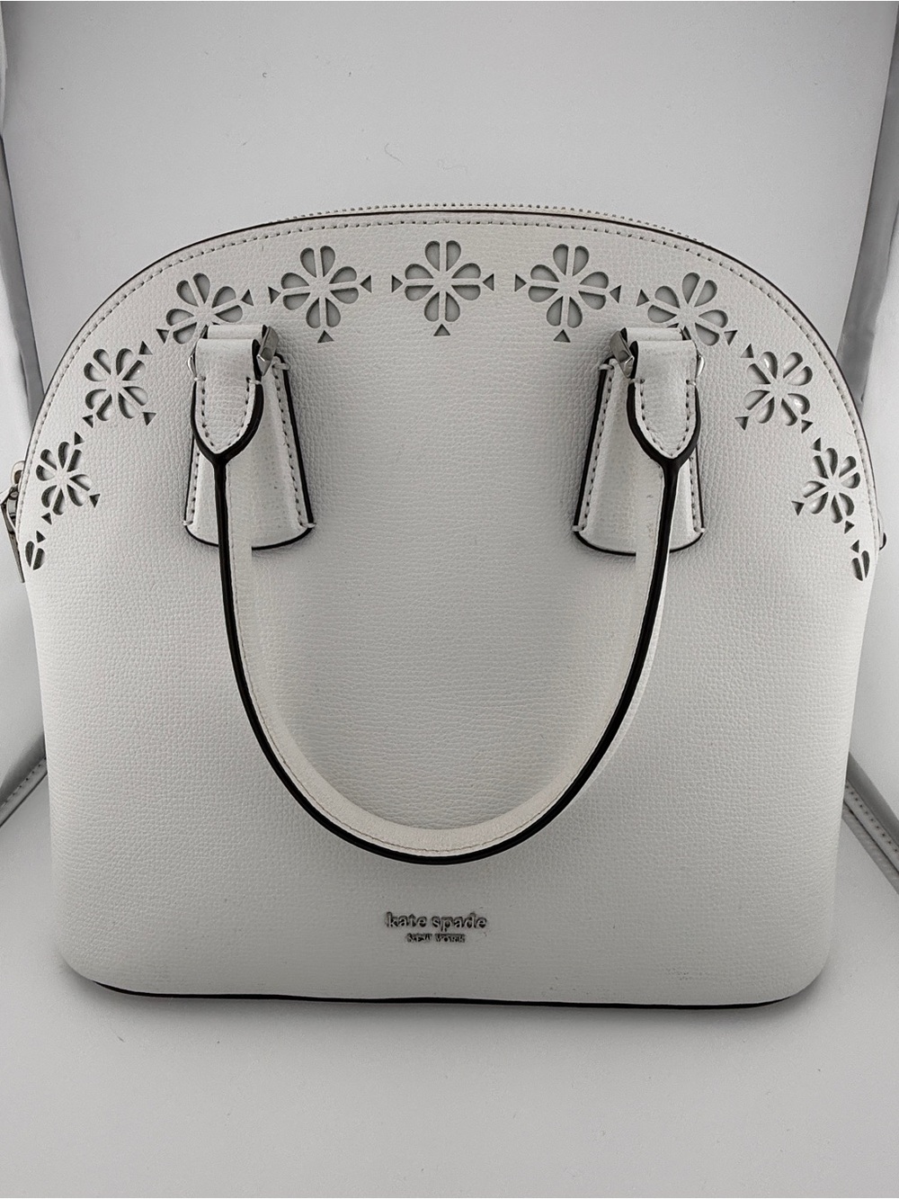 Kate Spade Sylvia Perforated Large Dome Satchel - Optic White